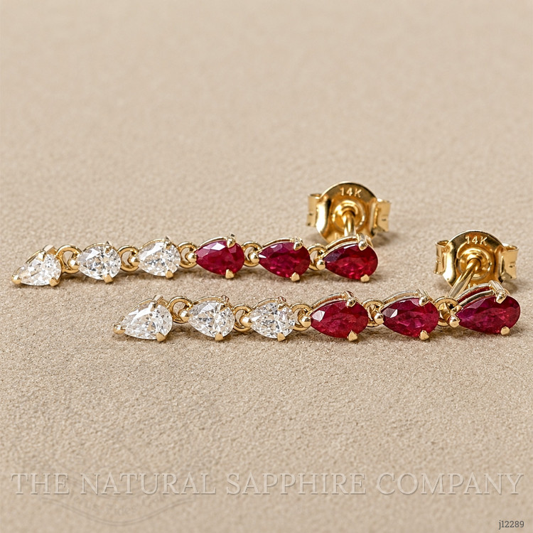 1.32 Ct.Tw. Ruby and Natural Diamond Drops Earrings, 14K Yellow Gold