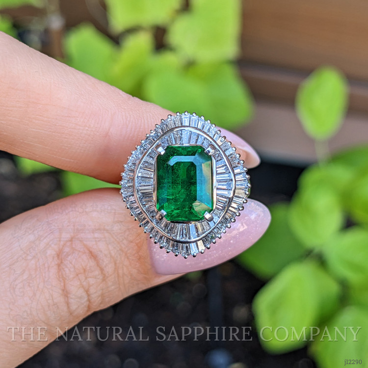3.43 Ct. Emerald and Natural Diamond Accent Stones Ring, Platinum 950