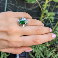 3.43 Ct. Emerald and Natural Diamond Accent Stones Ring, Platinum 950 Life Style