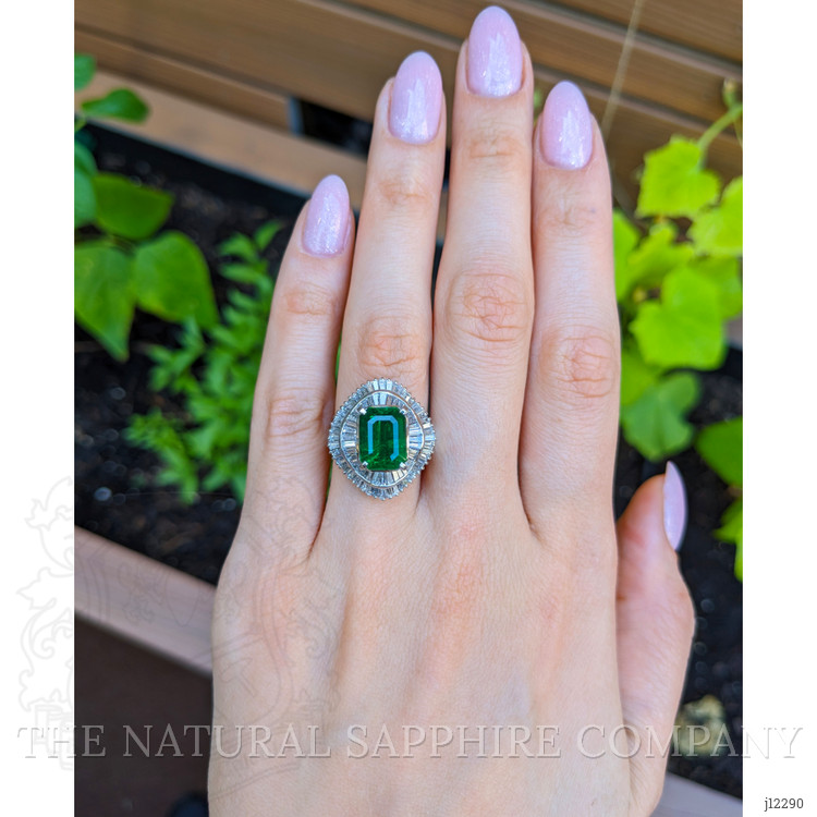 3.43 Ct. Emerald and Natural Diamond Accent Stones Ring, Platinum 950