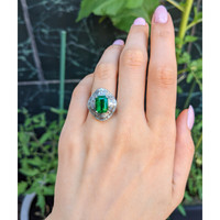 3.43 Ct. Emerald and Natural Diamond Accent Stones Ring, Platinum 950 Life Style