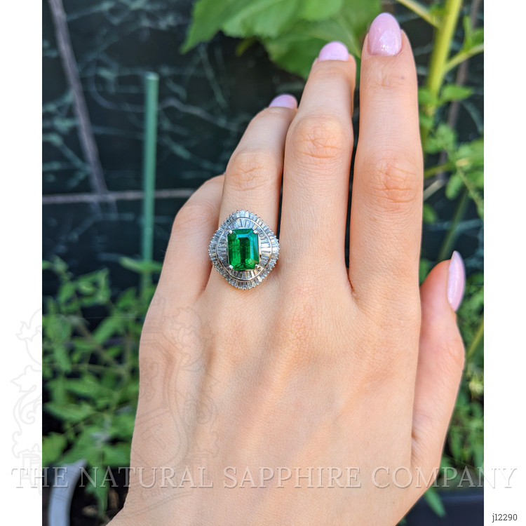 3.43 Ct. Emerald and Natural Diamond Accent Stones Ring, Platinum 950