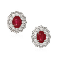 4.52&nbsp;Ct.Tw.Total Carat Weight Ruby and Natural Diamond Pave Earrings, 18K White Gold Video