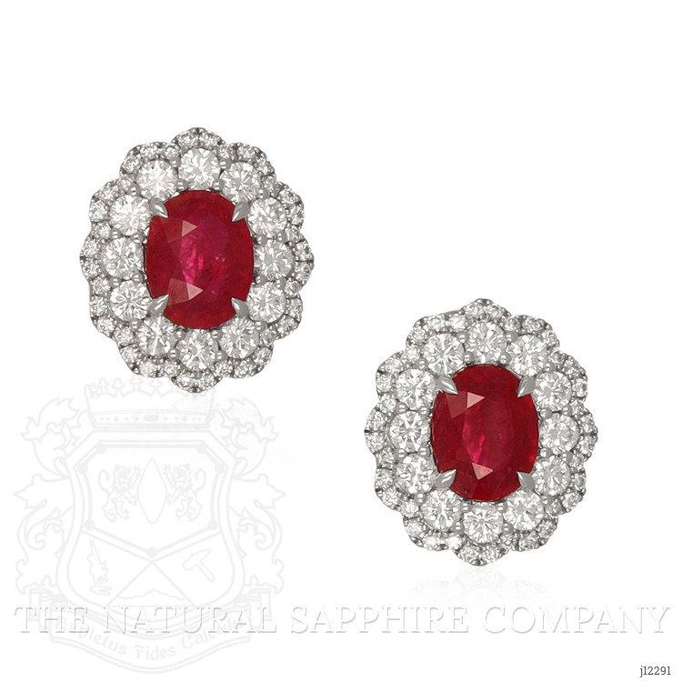 4.52 Ct.Tw. Ruby and Natural Diamond Pave Earrings, 18K White Gold