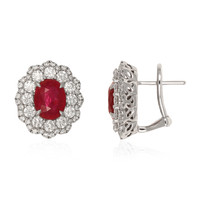 4.52&nbsp;Ct.Tw.Total Carat Weight Ruby and Natural Diamond Pave Earrings, 18K White Gold Image