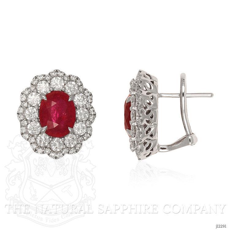 4.52 Ct.Tw. Ruby and Natural Diamond Pave Earrings, 18K White Gold
