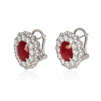 4.52&nbsp;Ct.Tw.Total Carat Weight Ruby and Natural Diamond Pave Earrings, 18K White Gold Image