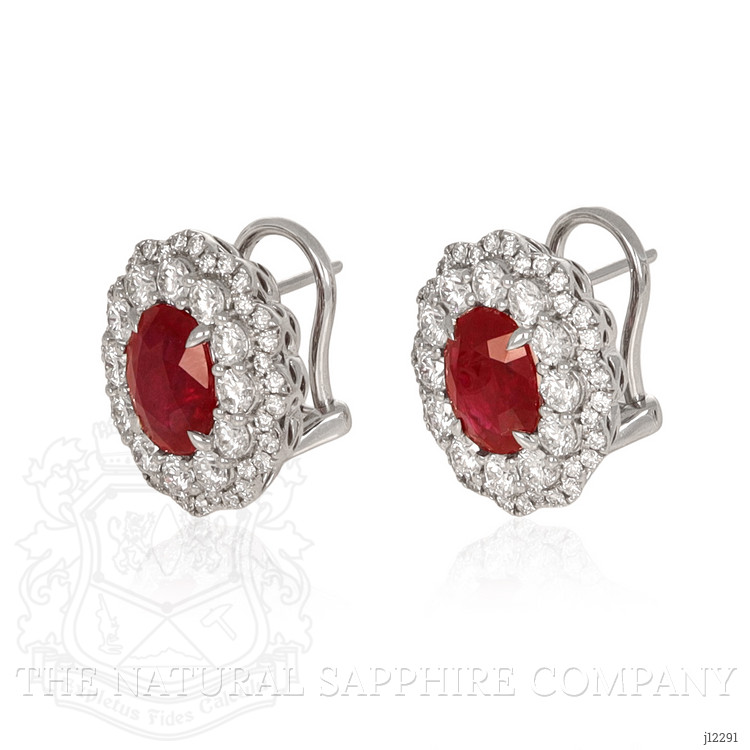 4.52 Ct.Tw. Ruby and Natural Diamond Pave Earrings, 18K White Gold