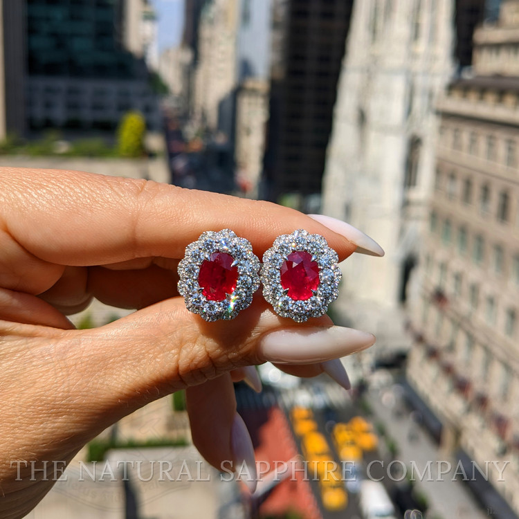 4.52 Ct.Tw. Ruby and Natural Diamond Pave Earrings, 18K White Gold