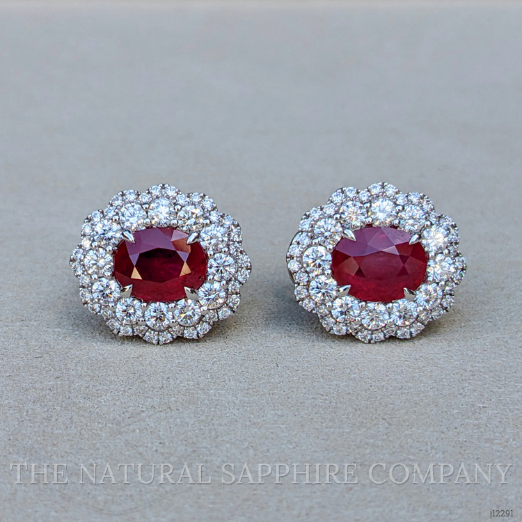 4.52 Ct.Tw. Ruby and Natural Diamond Pave Earrings, 18K White Gold