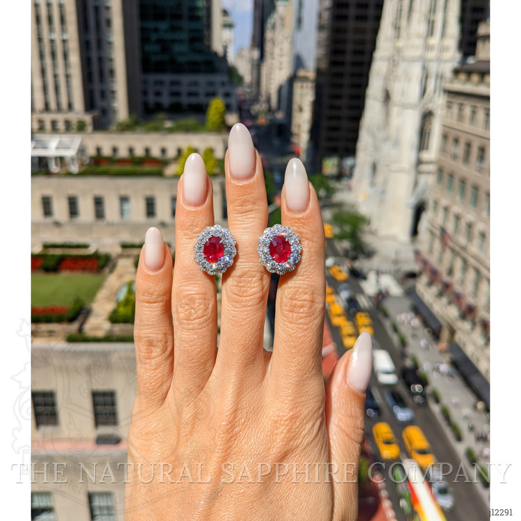 4.52 Ct.Tw. Ruby and Natural Diamond Pave Earrings, 18K White Gold