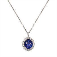 3.08 Ct. Blue Sapphire and Natural Diamond Pave Pendant, 18K White Gold Video