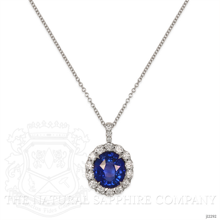 3.08 Ct. Blue Sapphire and Natural Diamond Pave Pendant, 18K White Gold
