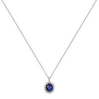 3.08 Ct. Blue Sapphire and Natural Diamond Pave Pendant, 18K White Gold Image