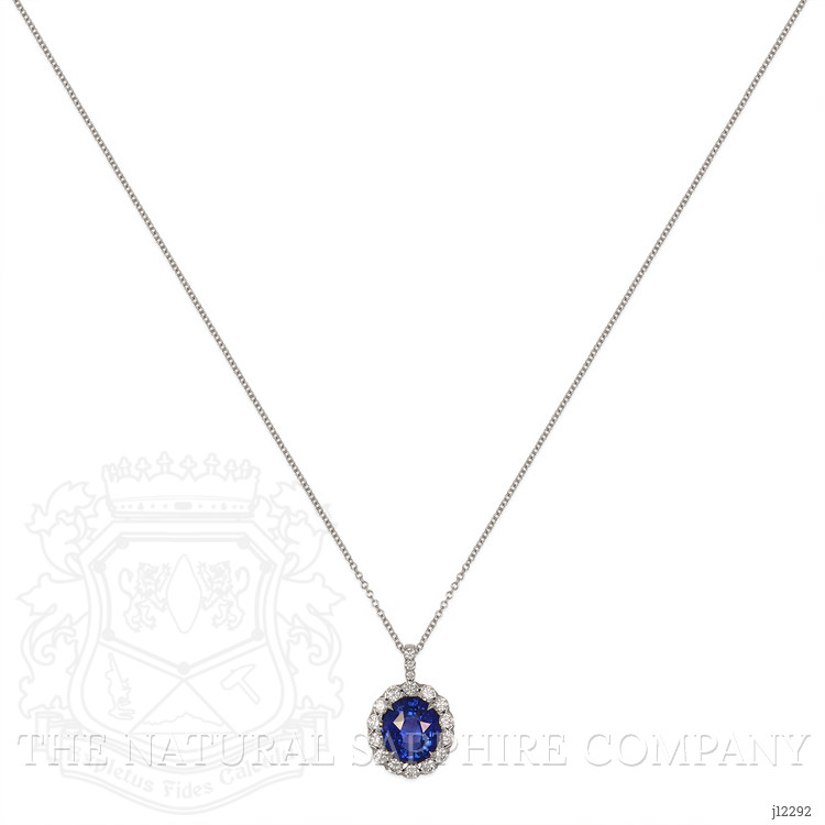 3.08 Ct. Blue Sapphire and Natural Diamond Pave Pendant, 18K White Gold