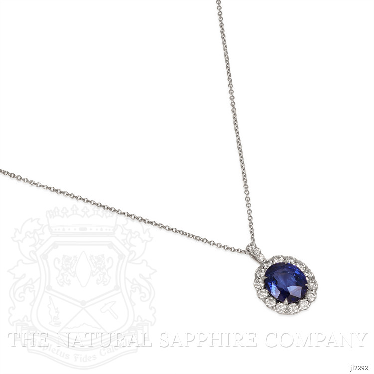 3.08 Ct. Blue Sapphire and Natural Diamond Pave Pendant, 18K White Gold
