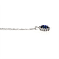 3.08 Ct. Blue Sapphire and Natural Diamond Pave Pendant, 18K White Gold Image