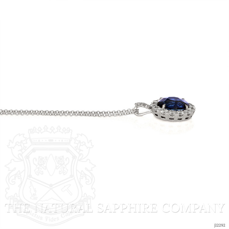 3.08 Ct. Blue Sapphire and Natural Diamond Pave Pendant, 18K White Gold