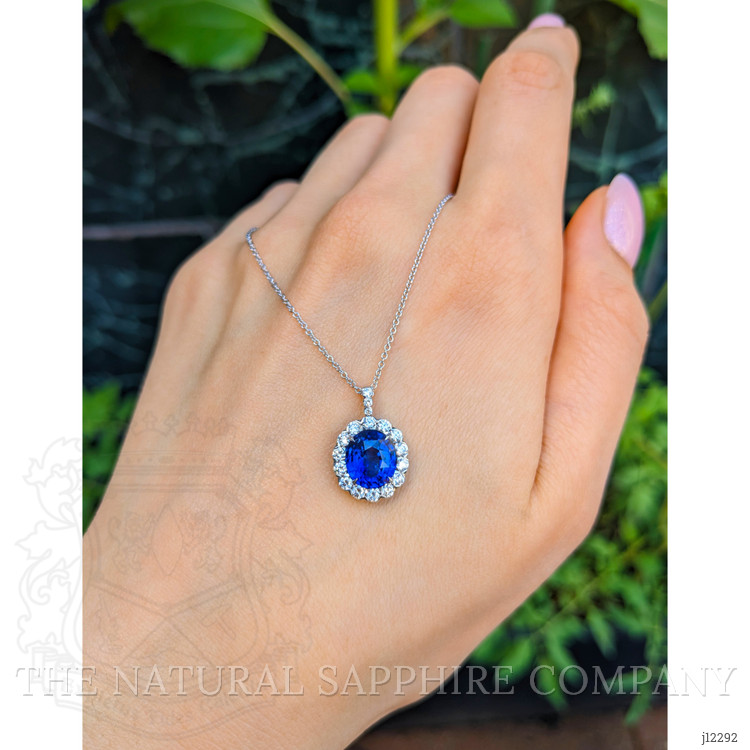 3.08 Ct. Blue Sapphire and Natural Diamond Pave Pendant, 18K White Gold