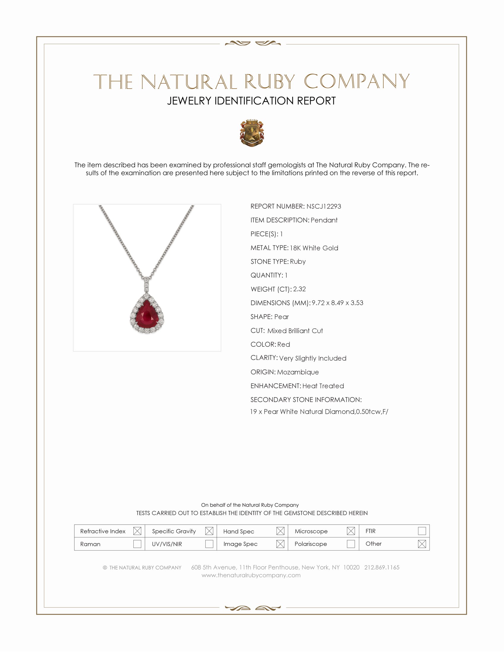 2.32 Ct. Ruby and Natural Diamond Pave Pendant, 18K White Gold