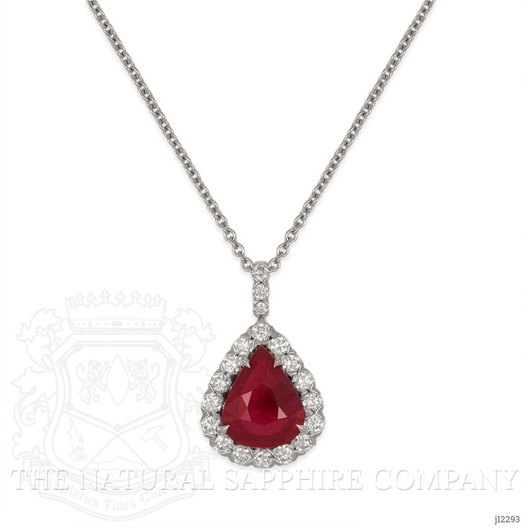 2.32 Ct. Ruby and Natural Diamond Pave Pendant, 18K White Gold