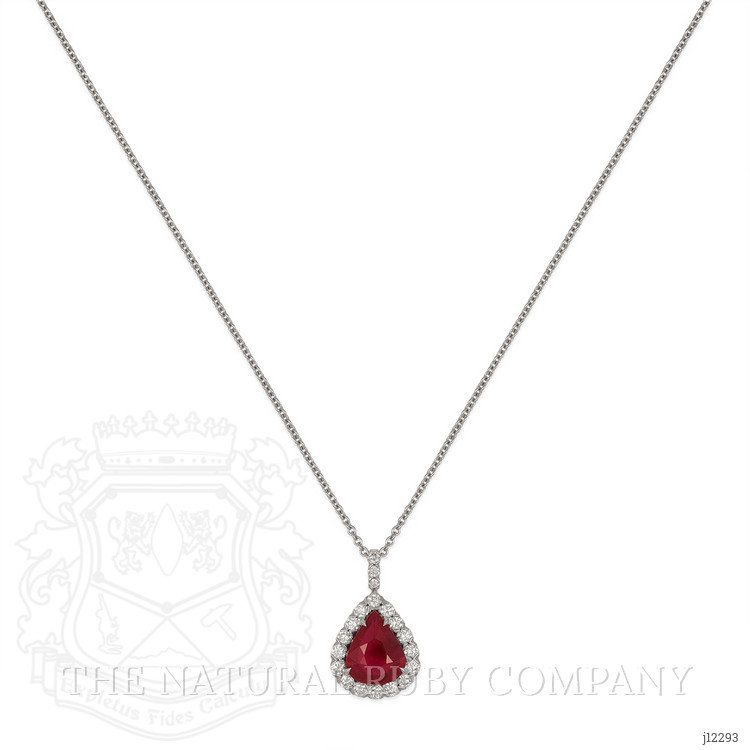 2.32 Ct. Ruby and Natural Diamond Pave Pendant, 18K White Gold