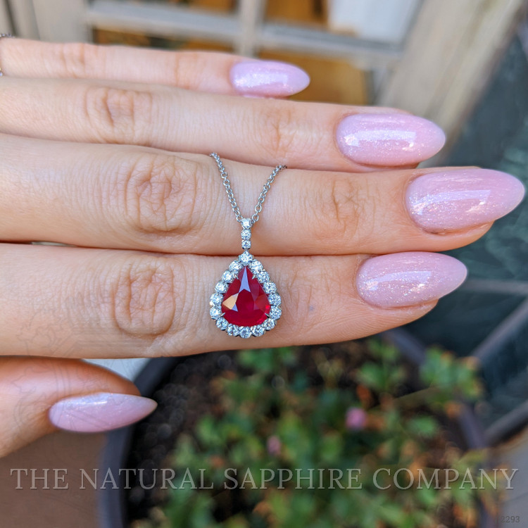 2.32 Ct. Ruby and Natural Diamond Pave Pendant, 18K White Gold