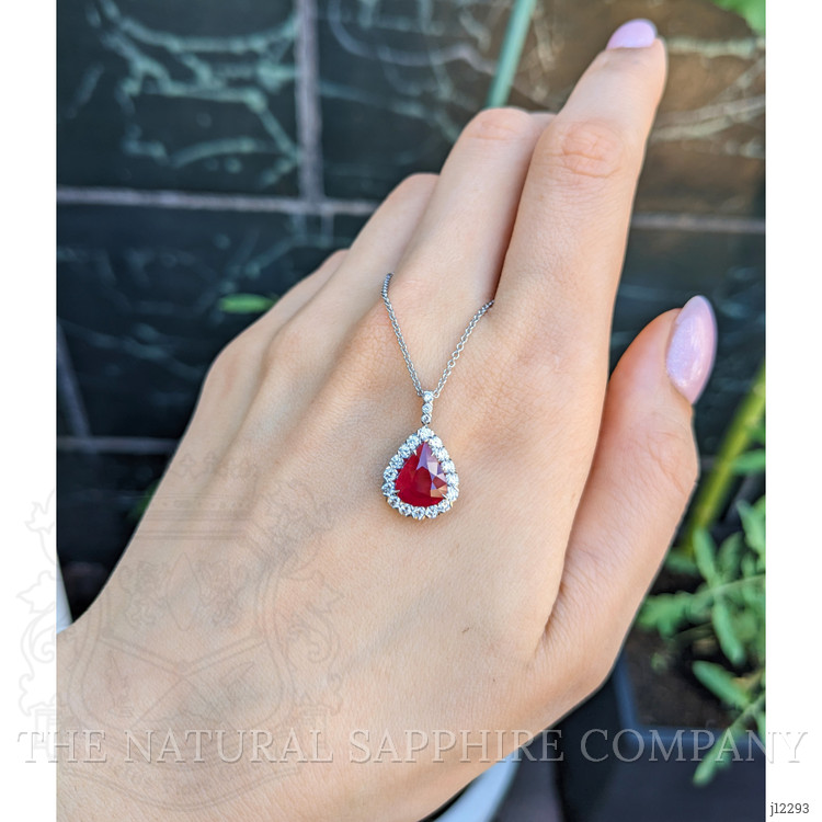 2.32 Ct. Ruby and Natural Diamond Pave Pendant, 18K White Gold