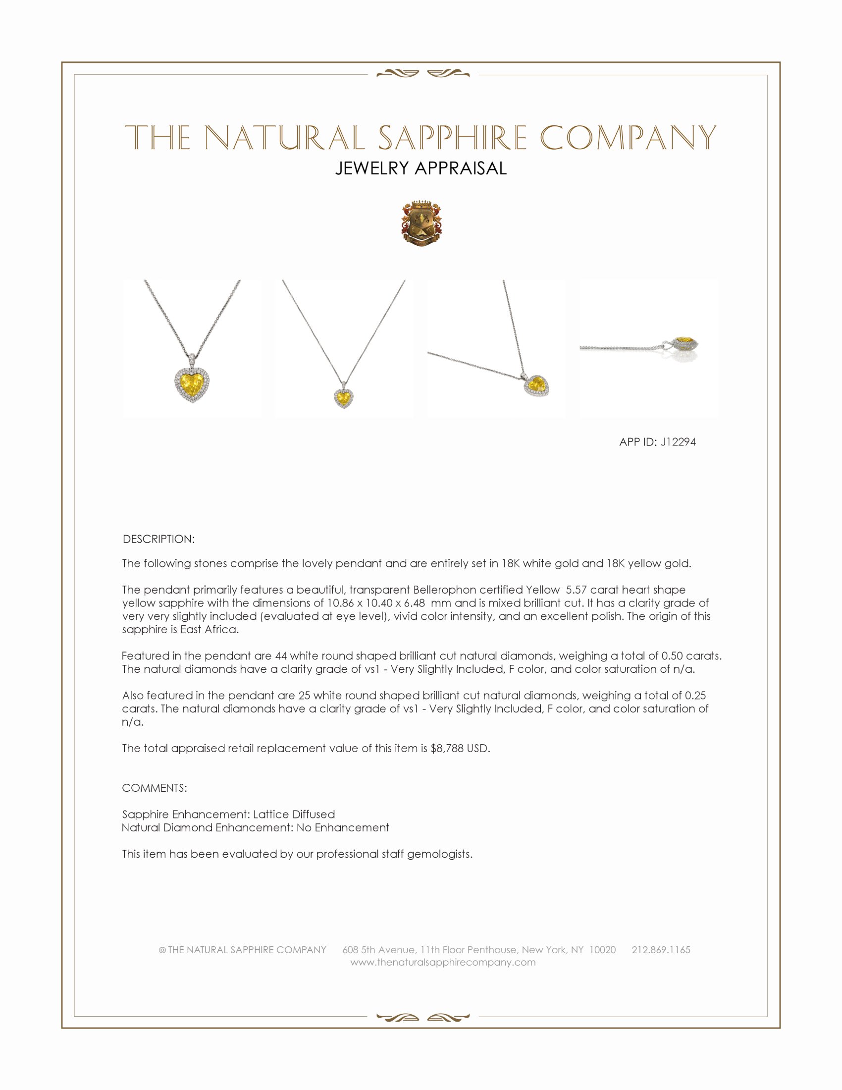 5.57 Ct. Yellow Sapphire and Natural Diamond Pave Pendant, 18K White & Yellow