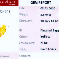 5.57 Ct. Yellow Sapphire and Natural Diamond Pave Pendant, 18K White & Yellow Scan Report