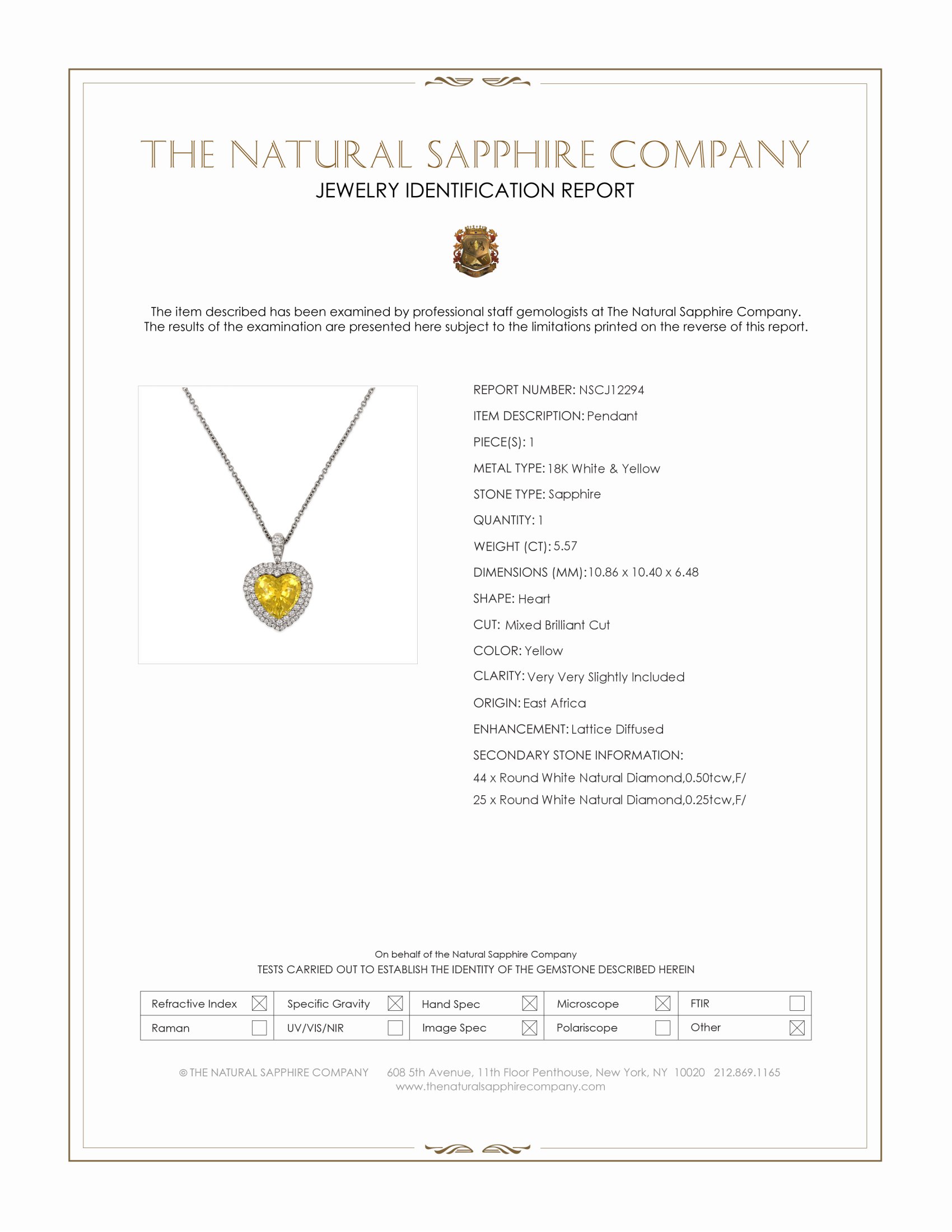 5.57 Ct. Yellow Sapphire and Natural Diamond Pave Pendant, 18K White & Yellow