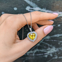 5.57 Ct. Yellow Sapphire and Natural Diamond Pave Pendant, 18K White & Yellow Life Style