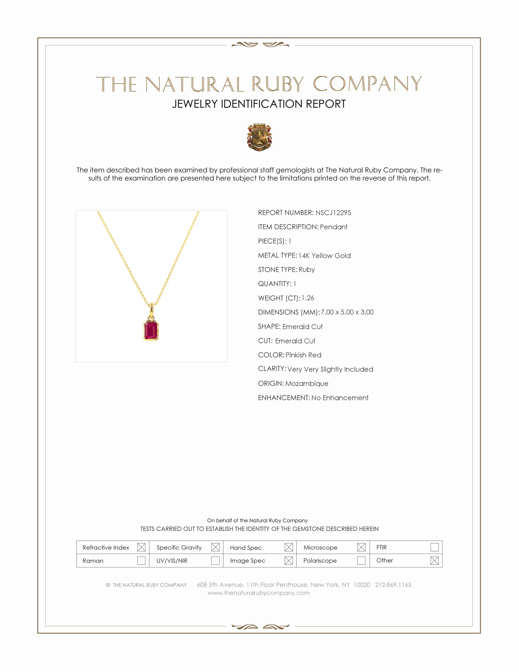1.26 Ct. Pinkish Red Ruby Bezel Pendant, 14K Yellow Gold