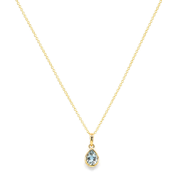 0.76 Ct. Blue Aquamarine Bezel Pendant, 14K Yellow Gold