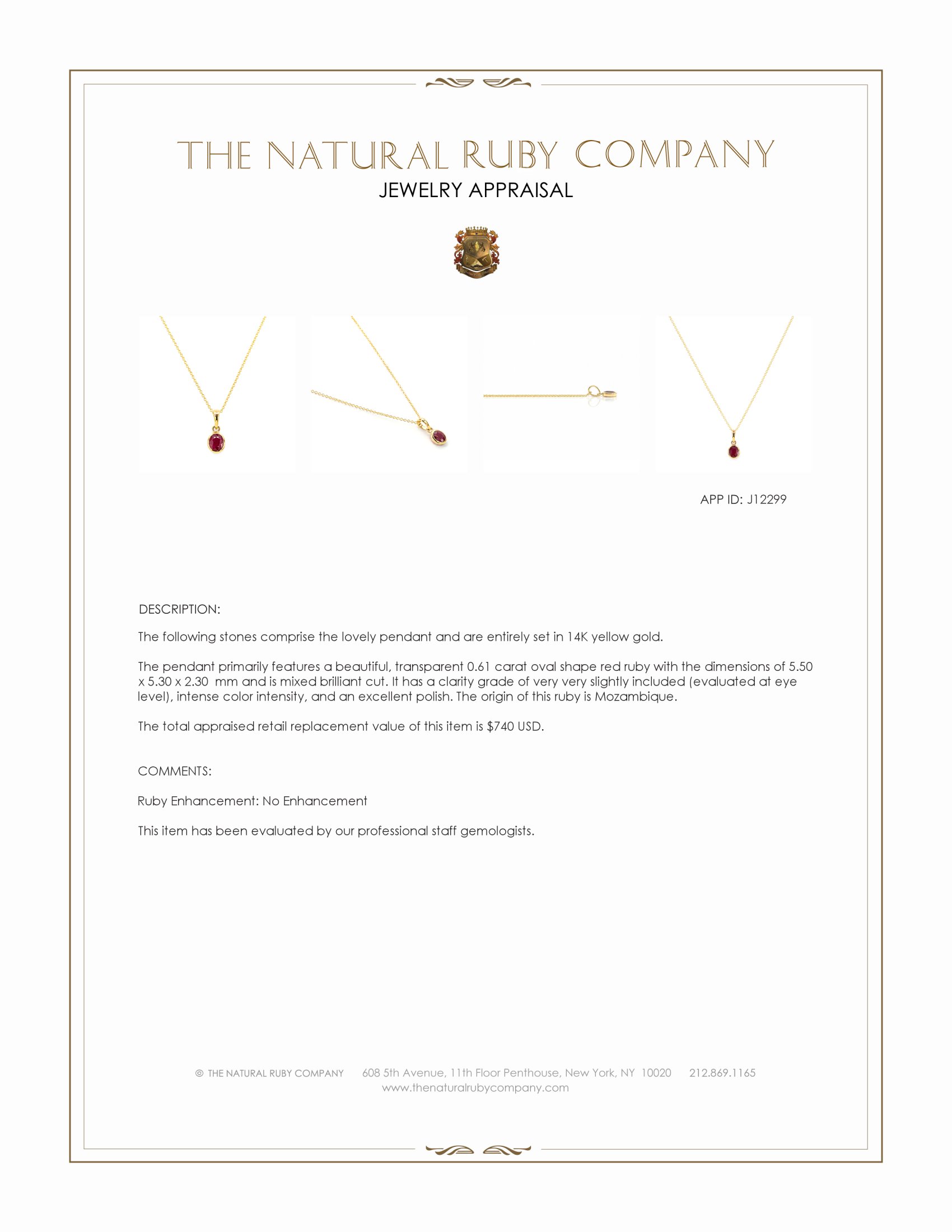 0.61 Ct. Ruby Bezel Pendant, 14K Yellow Gold