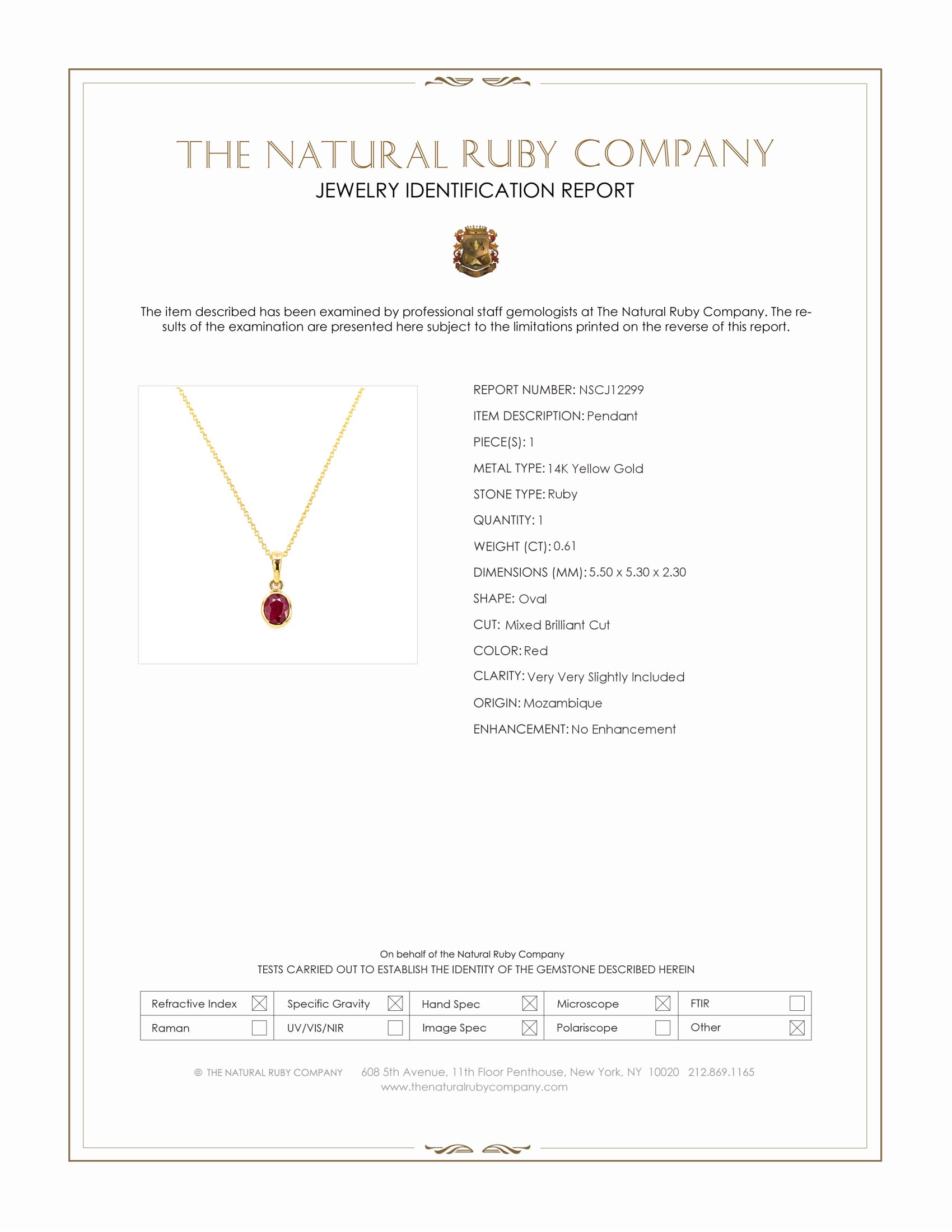 0.61 Ct. Ruby Bezel Pendant, 14K Yellow Gold