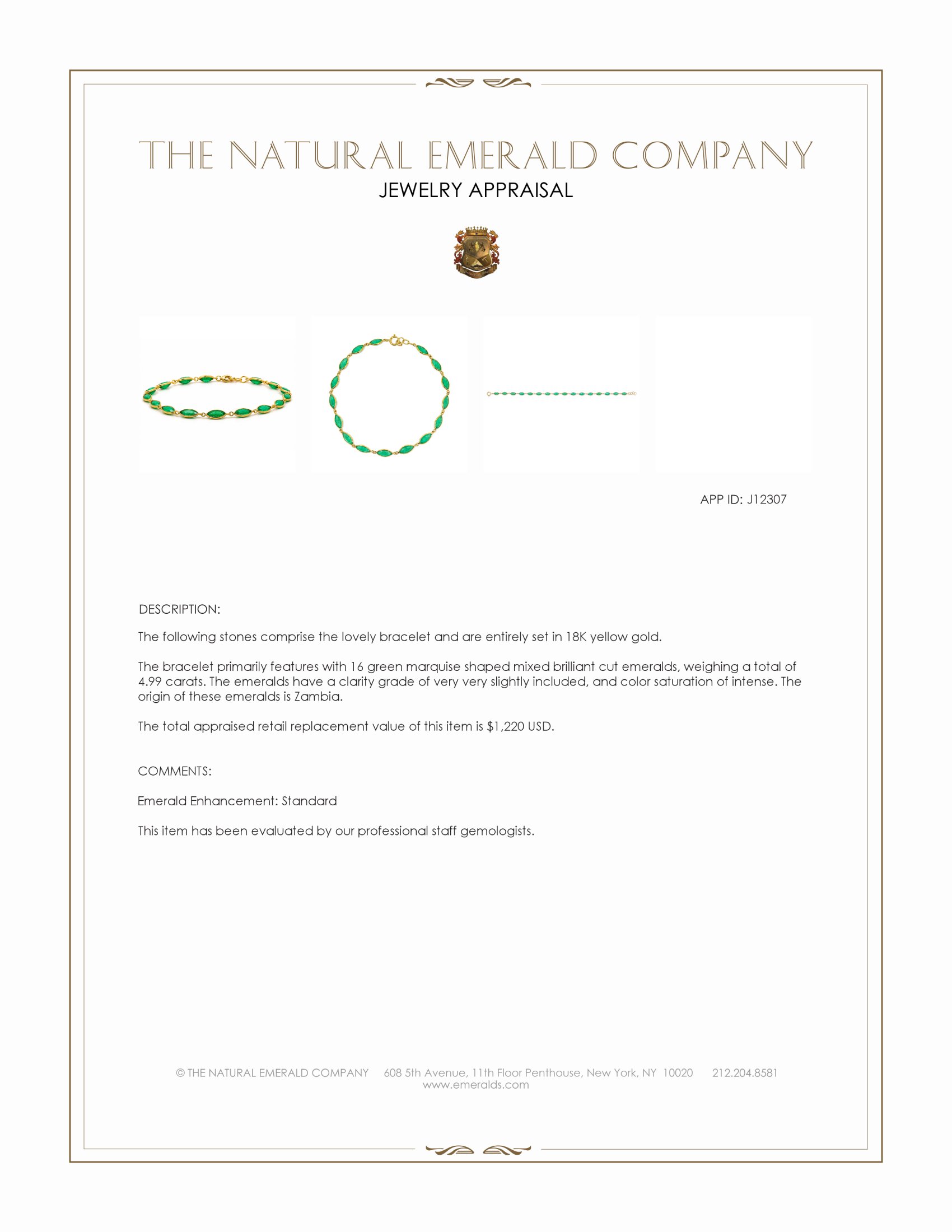 4.99 Ct.Tw. Emerald Bezel Bracelet, 18K Yellow Gold
