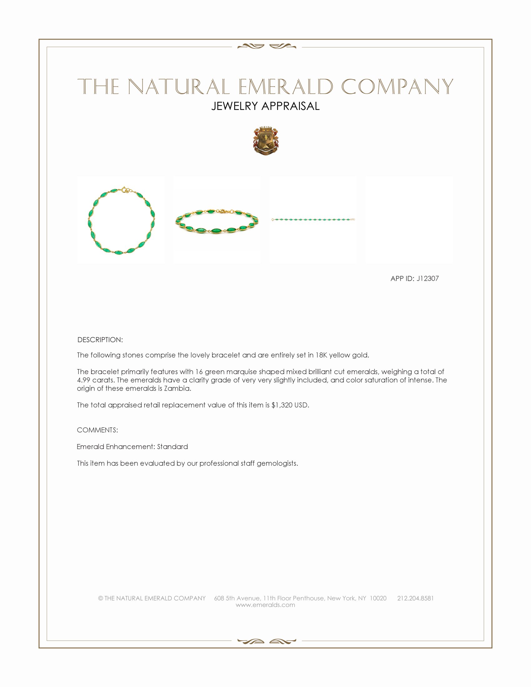 4.99 Ct.Tw. Emerald Bezel Bracelet, 18K Yellow Gold