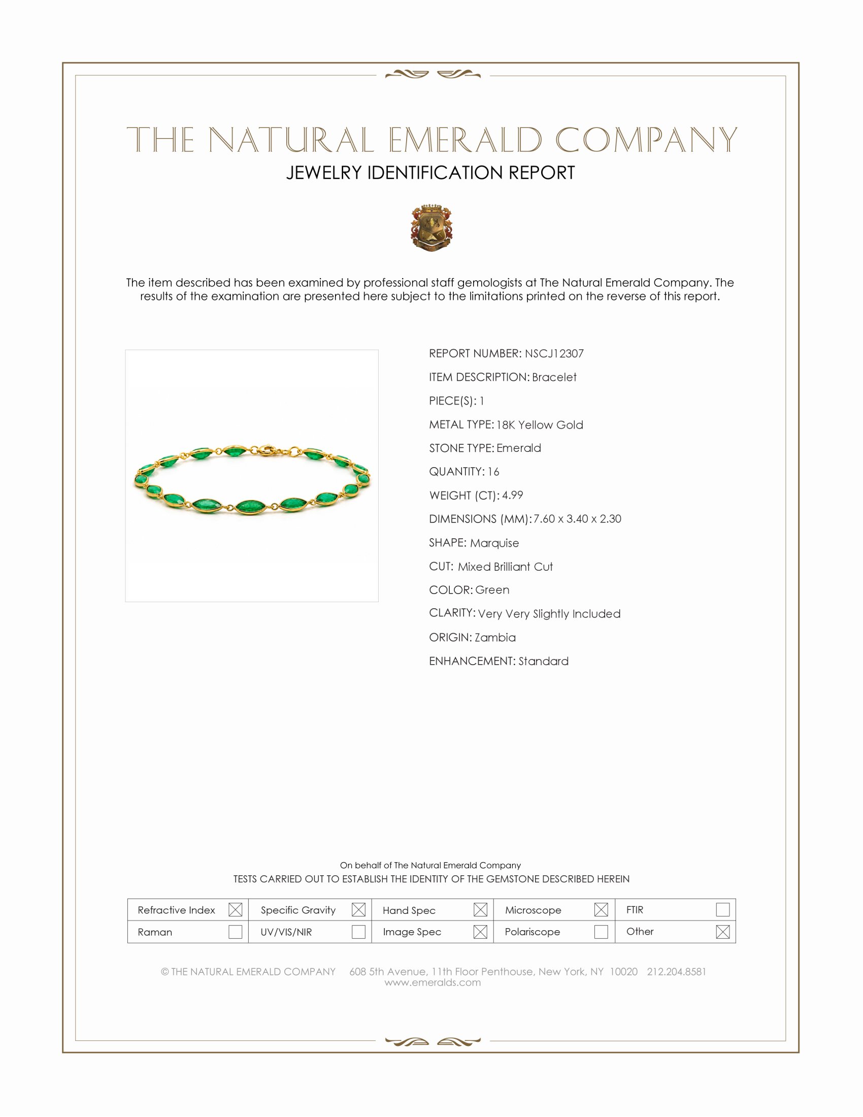 4.99 Ct.Tw. Emerald Bezel Bracelet, 18K Yellow Gold