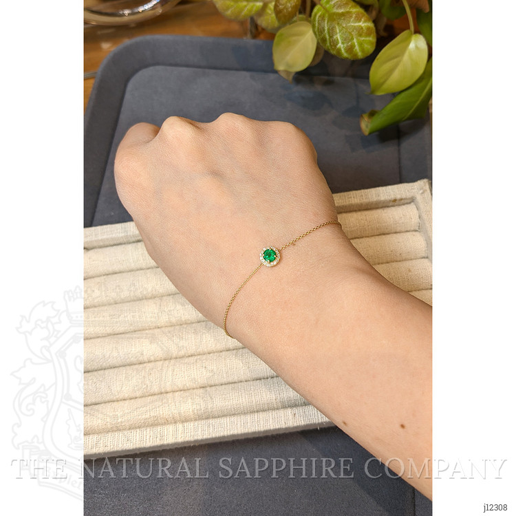 0.41 Ct.Tw. Emerald and Natural Diamond Pave Bracelet, 14K Yellow Gold