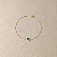 0.41 Ct.Tw.Total Carat Weight Emerald and Natural Diamond Pave Bracelet, 14K Yellow Gold Life Style