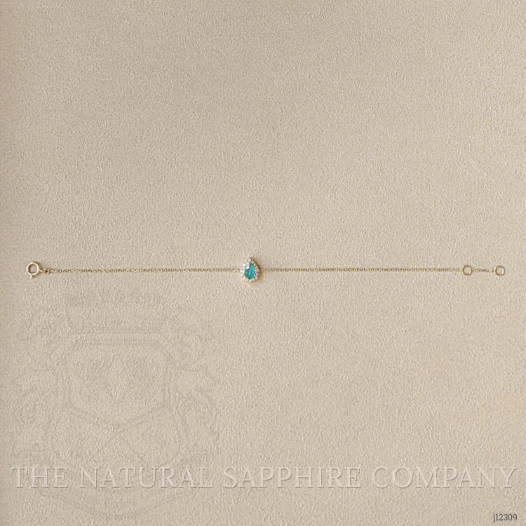 0.58 Ct.Tw. Bluish Green Paraiba Tourmaline and Natural Diamond Pave Bracelet, 14K Yellow Gold