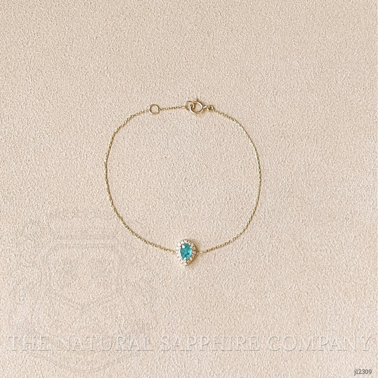 0.58 Ct.Tw. Bluish Green Paraiba Tourmaline and Natural Diamond Pave Bracelet, 14K Yellow Gold