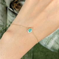 0.58&nbsp;Ct.Tw.Total Carat Weight Bluish Green Paraiba Tourmaline and Natural Diamond Pave Bracelet, 14K Yellow Gold Life Style