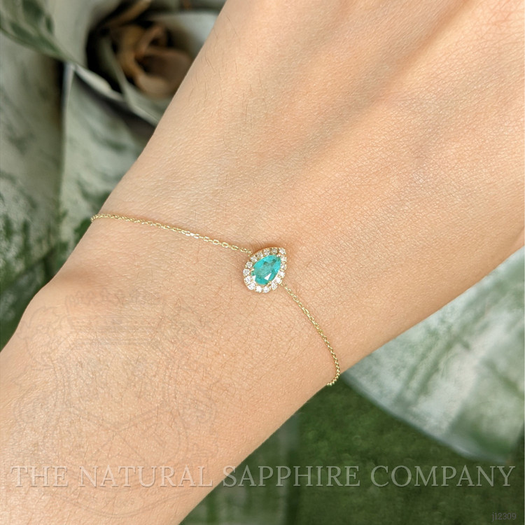 0.58 Ct.Tw. Bluish Green Paraiba Tourmaline and Natural Diamond Pave Bracelet, 14K Yellow Gold