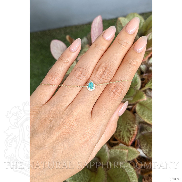 0.58 Ct.Tw. Bluish Green Paraiba Tourmaline and Natural Diamond Pave Bracelet, 14K Yellow Gold