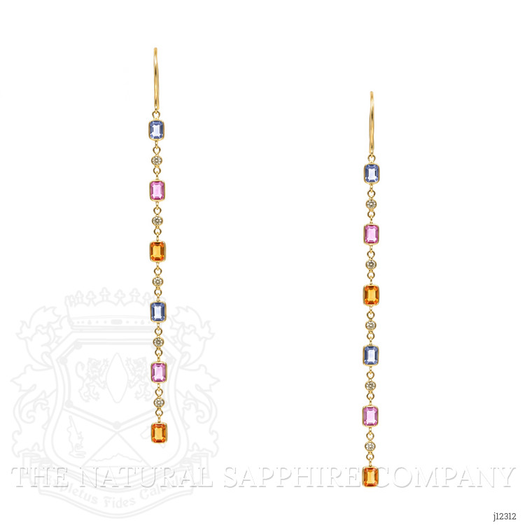 2.56 Ct.Tw. Multi Color Sapphire and Natural Diamond Bezel Earrings, 14K Yellow Gold