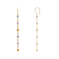 2.56 Ct.Tw.Total Carat Weight Multi Color Sapphire and Natural Diamond Bezel Earrings, 14K Yellow Gold Image