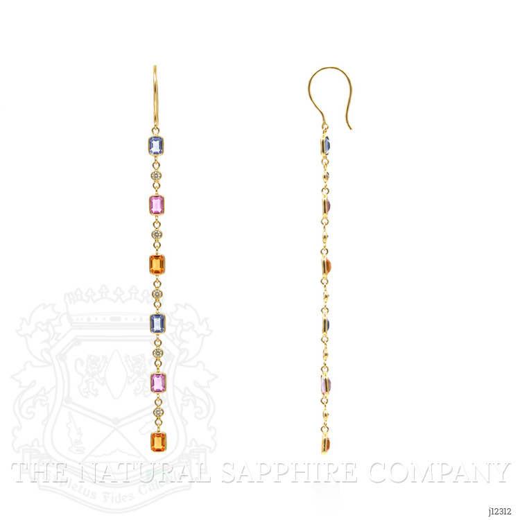 2.56 Ct.Tw. Multi Color Sapphire and Natural Diamond Bezel Earrings, 14K Yellow Gold