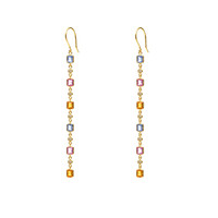 2.56 Ct.Tw.Total Carat Weight Multi Color Sapphire and Natural Diamond Bezel Earrings, 14K Yellow Gold Image